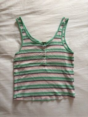 Garage Striped Ribbed Tank Top in Mint Green and Light Pink